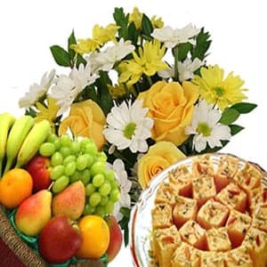 Flowers with Fruits n Soan Papdi